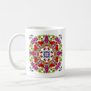 Rode kardinaal en kleurrijke bloemen Mandala Koffiemok
