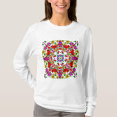 Rode kardinaal en kleurrijke bloemen Mandala T-shirt (Voorkant)