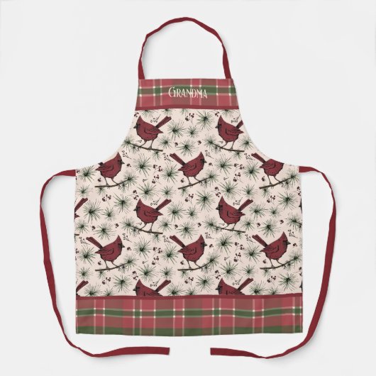 Rode Kardinaal en Plaid Kerstmis Schort (Voorkant)
