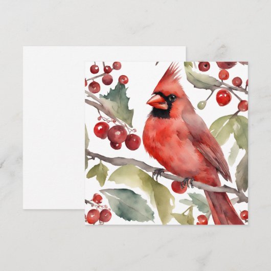 Rode Kardinaal en Wilde Bessen Kerstmis Feestdagenkaart (Voorkant / Achterkant)