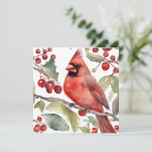 Rode Kardinaal en Wilde Bessen Kerstmis Feestdagenkaart (Staand voorkant)
