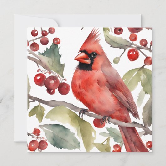 Rode Kardinaal en Wilde Bessen Kerstmis Feestdagenkaart (Voorkant)