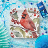 Rode Kardinaal en Wilde Bessen Kerstmis Papieren Bordje (Feest)