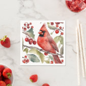 Rode Kardinaal en Wilde Bessen Kerstmis Servet (Insitu)