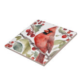 Rode Kardinaal en Wilde Bessen Kerstmis Tegeltje (Zijkant)