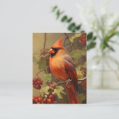Rode Kardinaal en Wilde Bosbessen Briefkaart (Staand voorkant)