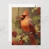 Rode Kardinaal en Wilde Bosbessen Briefkaart (Voorkant / Achterkant)