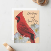 Rode kardinaal en witte rozen notitiekaartje (Voorkant / Achterkant in situ)