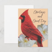 Rode kardinaal en witte rozen notitiekaartje (Voorkant / Achterkant)