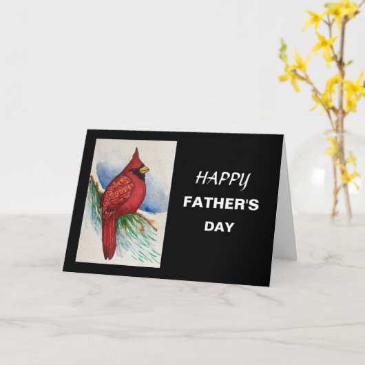 Rode Kardinaal Fijne Vaderdag Kaart (Gele Bloem)