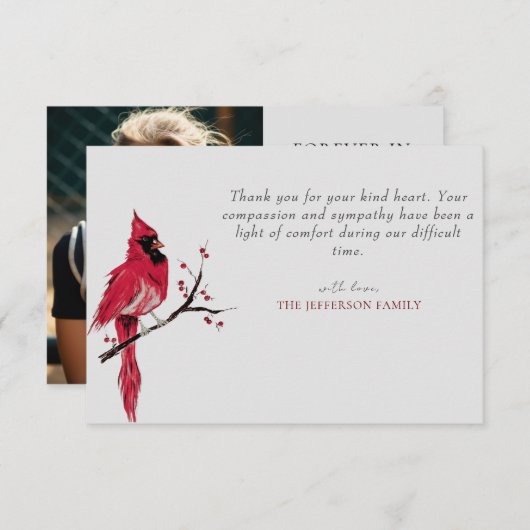 Rode Kardinaal Foto Begrafenis Dank u Kaart (Voorkant / Achterkant)