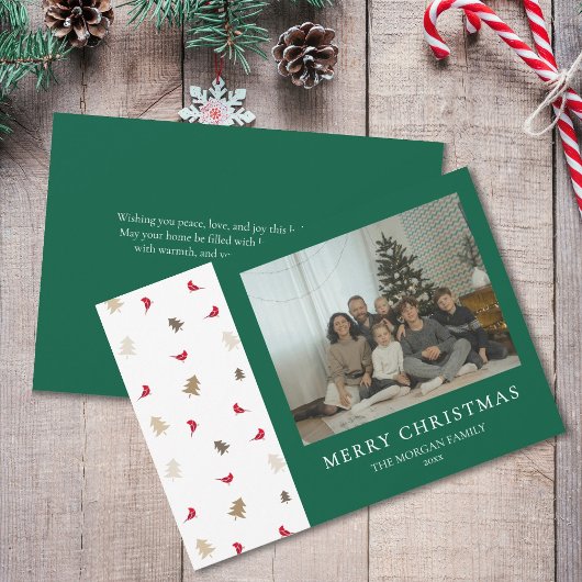 Rode Kardinaal Foto Kerst Kaart Moderne Pijnboom