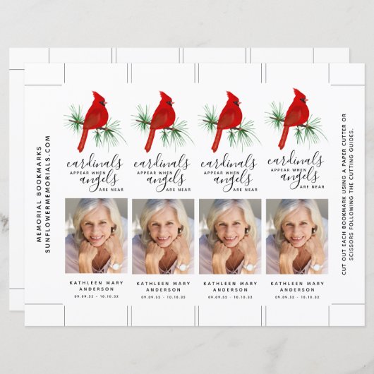 Rode Kardinaal Foto Memorial Bladwijzer (Voorkant / Achterkant)