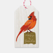 Rode kardinaal-gebarsten goederen cadeaulabel (Achterkant)