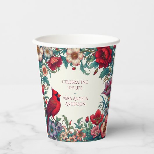 Rode Kardinaal Herdenking van het Leven Funeral Me Papieren Bekers (Voorkant)