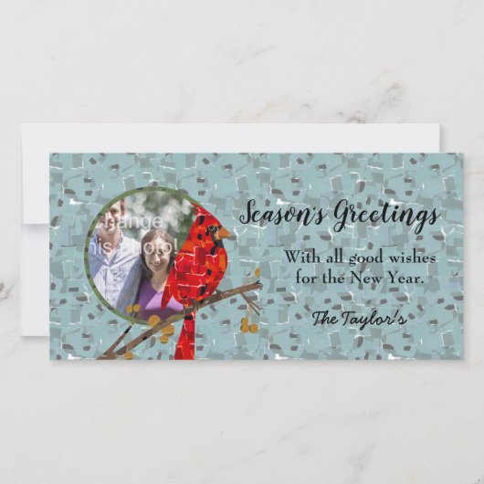 Rode Kardinaal, het kerst vogeltje Feestdagenkaart (Voorkant)