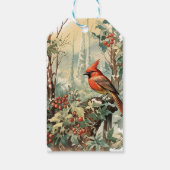  Rode Kardinaal Holly Berries Pine Christmas Cadeaulabel (Achterkant)