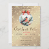 Rode Kardinaal Holly Berry Ball Gouden Kerst Kaart (Voorkant)