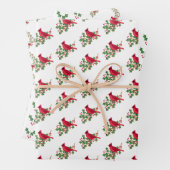 Rode kardinaal Holly Bladeren en bessen Kerstmis Inpakpapier Vel (In situ)