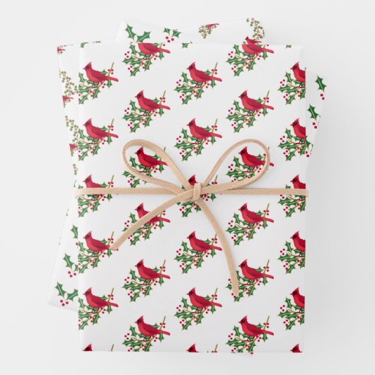 Rode kardinaal Holly Bladeren en bessen Kerstmis Inpakpapier Vel (In situ)