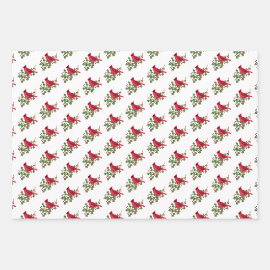 Rode kardinaal Holly Bladeren en bessen Kerstmis Inpakpapier Vel (Voorkant)