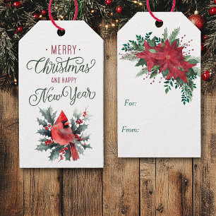 Rode Kardinaal, Hulst en Kerstster Kerstmis Cadeaulabel