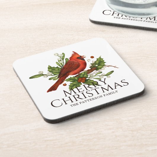 Rode Kardinaal Hulst Kerstmis Aangepaste Naam Cade Bier Onderzetter (Linkerzijde)