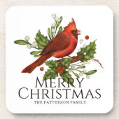 Rode Kardinaal Hulst Kerstmis Aangepaste Naam Cade Bier Onderzetter (Voorkant)
