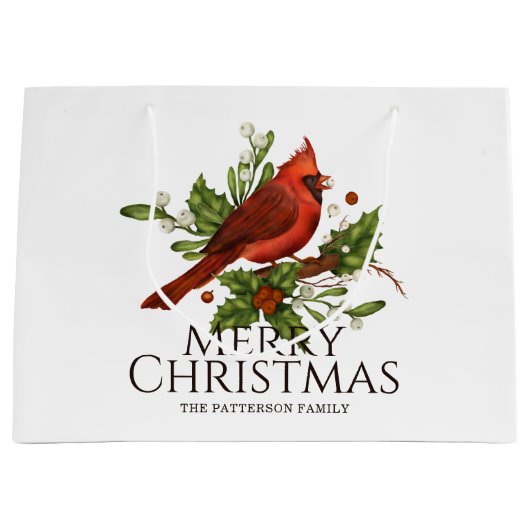 Rode Kardinaal Hulst Kerstmis Aangepaste Naam Groot Cadeauzakje (Voorkant)