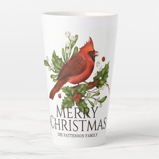 Rode Kardinaal Hulst Kerstmis Aangepaste Naam Latte Mok (Voorkant)