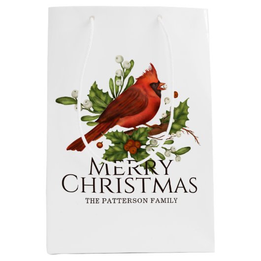 Rode Kardinaal Hulst Kerstmis Aangepaste Naam Medium Cadeauzakje (Voorkant)