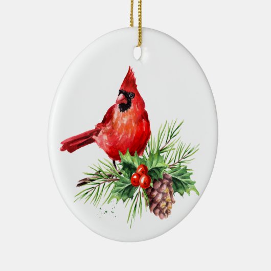 Rode Kardinaal Hulstbes Kerstvakantie Keramisch Ornament (Rechts)