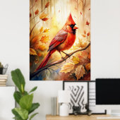 Rode kardinaal in de Herfst Poster (Thuiskantoor)
