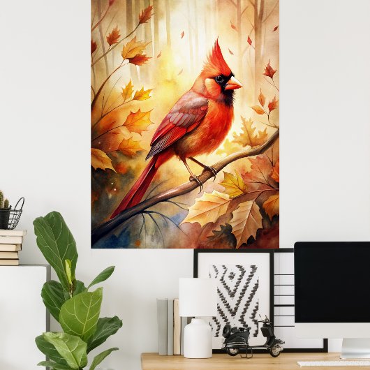 Rode kardinaal in de Herfst Poster (Thuiskantoor)