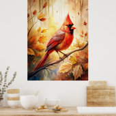 Rode kardinaal in de Herfst Poster (Keuken)