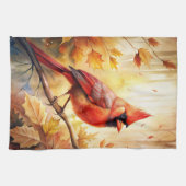 Rode kardinaal in de Herfst Theedoek (Horizontaal)