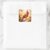 Rode kardinaal in de Herfst Vierkante Sticker (Tas)