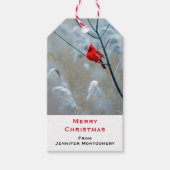 Rode kardinaal in de Natuur van de winter: Kerstmi Cadeaulabel (Voorkant)