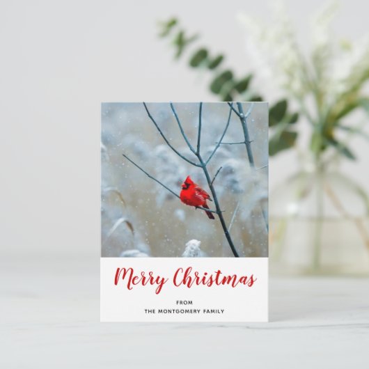 Rode kardinaal in de Natuur van de winter: Kerstmi Feestdagenkaart (Staand voorkant)