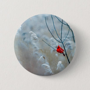 Rode kardinaal in de Natuur van de winter: Kerstmi Ronde Button 5,7 Cm