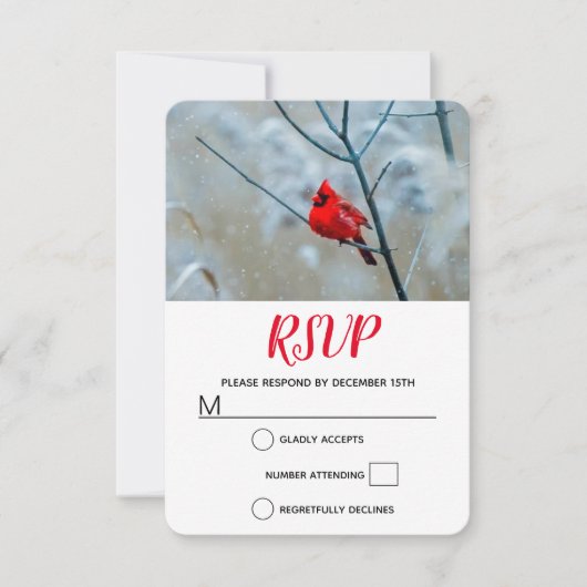 Rode kardinaal in de Natuur van de winter: Kerstmi RSVP Kaartje (Voorkant)