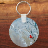 Rode kardinaal in de Natuur van de winter: Kerstmi Sleutelhanger (Voorkant)