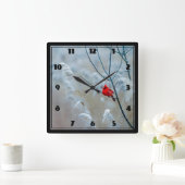 Rode kardinaal in de Natuur van de winter Vierkante Klok (Huis)