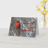 Rode kardinaal in de sneeuw - Verjaardag Kaart (Gele Bloem)