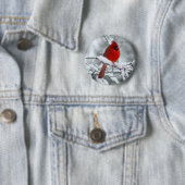 Rode kardinaal in de sneeuwButton Ronde Button 5,7 Cm (In situ)