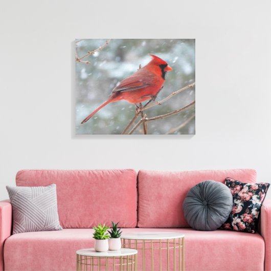 Rode kardinaal in de winter canvas afdruk (Insitu (Woonkamer))
