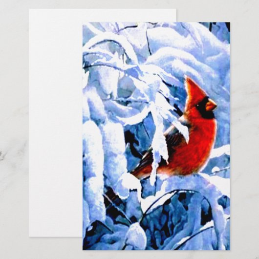 Rode kardinaal in de wintersneeuw briefpapier (Voorkant / Achterkant)