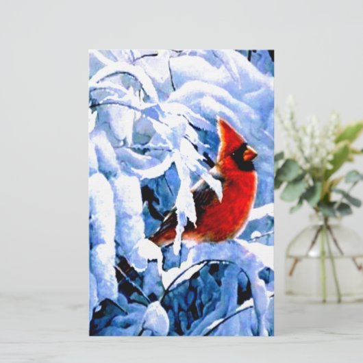 Rode kardinaal in de wintersneeuw briefpapier (Staand voorkant)