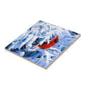 Rode kardinaal in de wintersneeuw tegeltje (Zijkant)