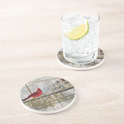 Rode kardinaal in het Onderzetter Stadszandsteen (Zijkant)